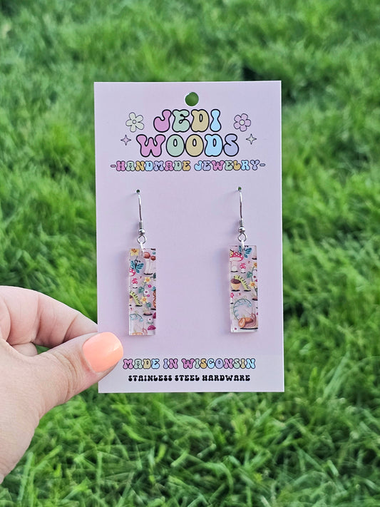 Cottagecore Mushroom and Snail Bar Style Earrings
