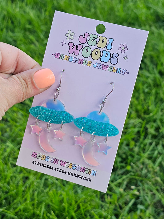 Iridescent Spaceship Earrings