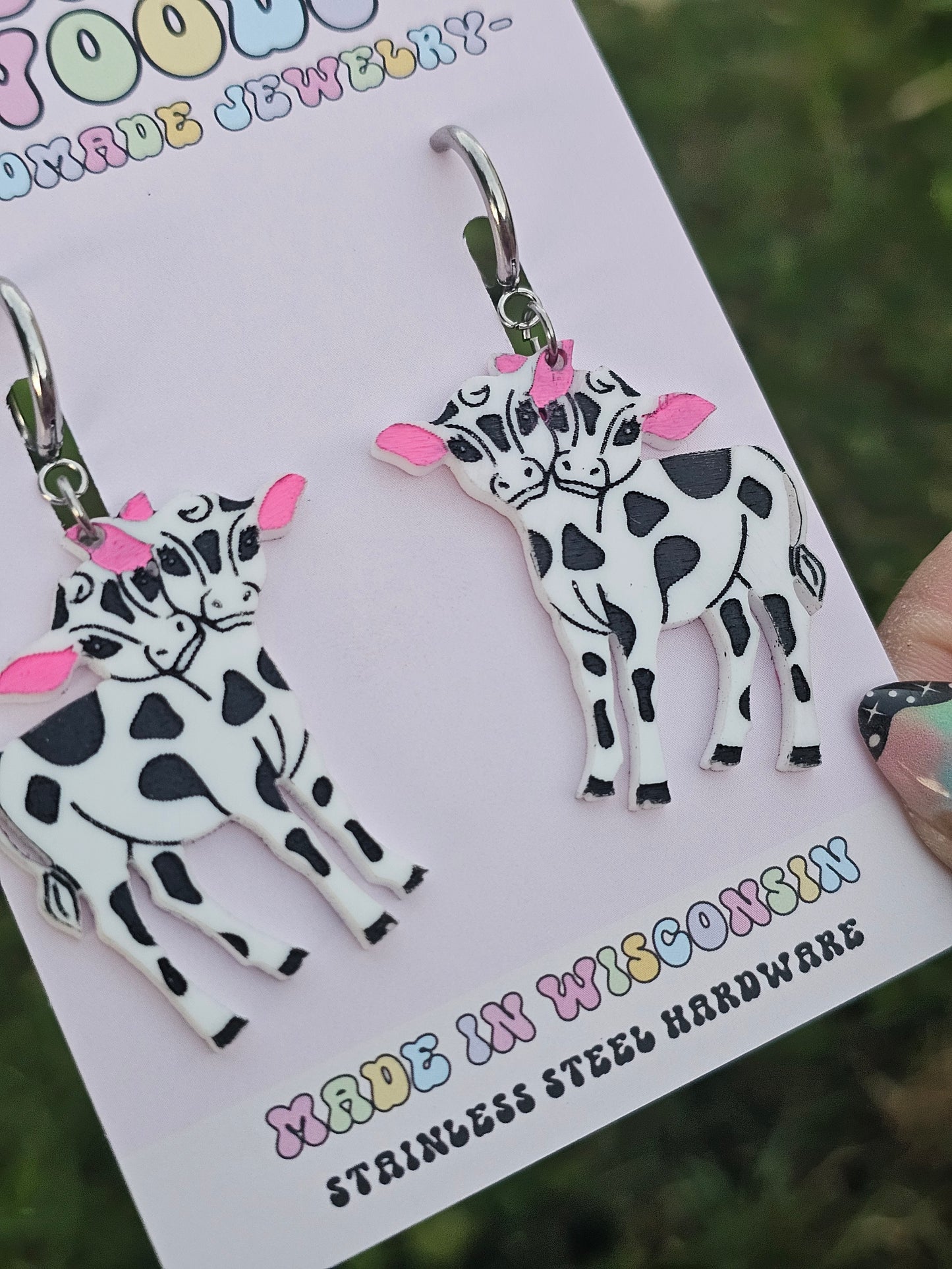 Black and White Double Headed Cow Earrings