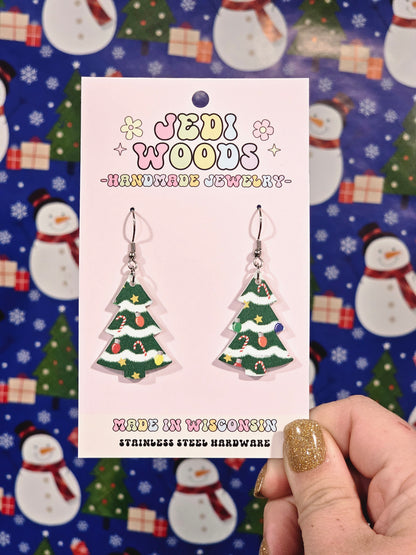 Candy Canes and Light Bulbs Christmas Tree Earrings
