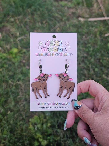 Brown Double Headed Cow Earrings
