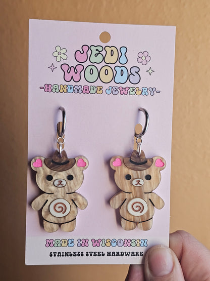 Cinnamon Roll Teddy Bear Earrings