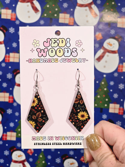 Seasons Changing Dark Floral Diamond Shaped Earrings