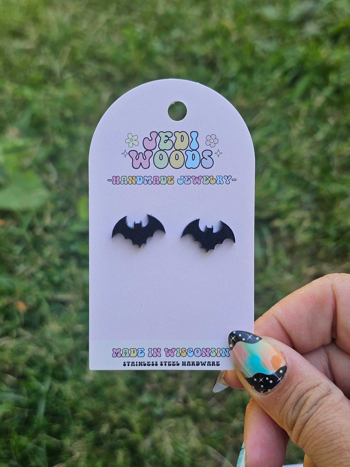Shiny Black Bat Stud Earrings