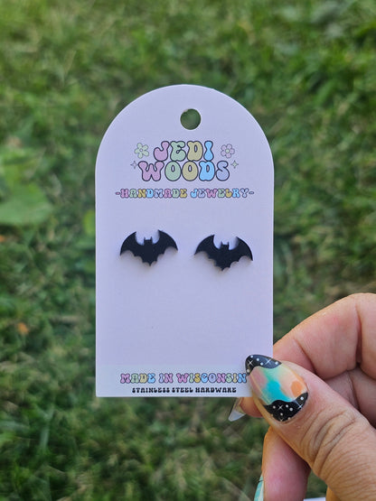 Shiny Black Bat Stud Earrings