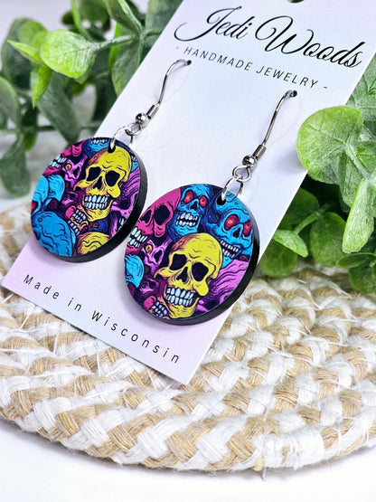 Rainbow Skull Mino Medallion Earrings