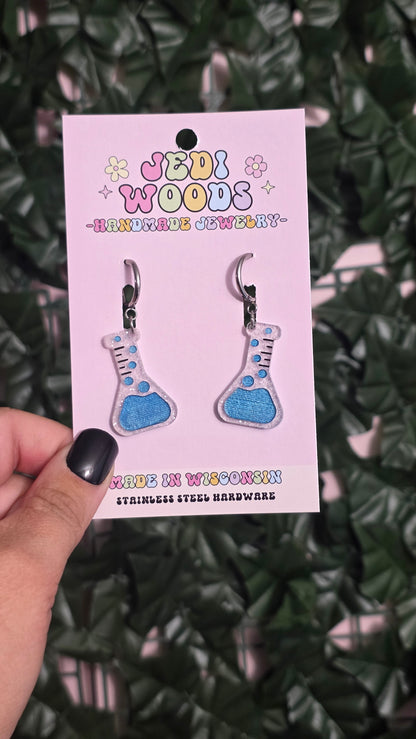 Blue Science Flask Earrings