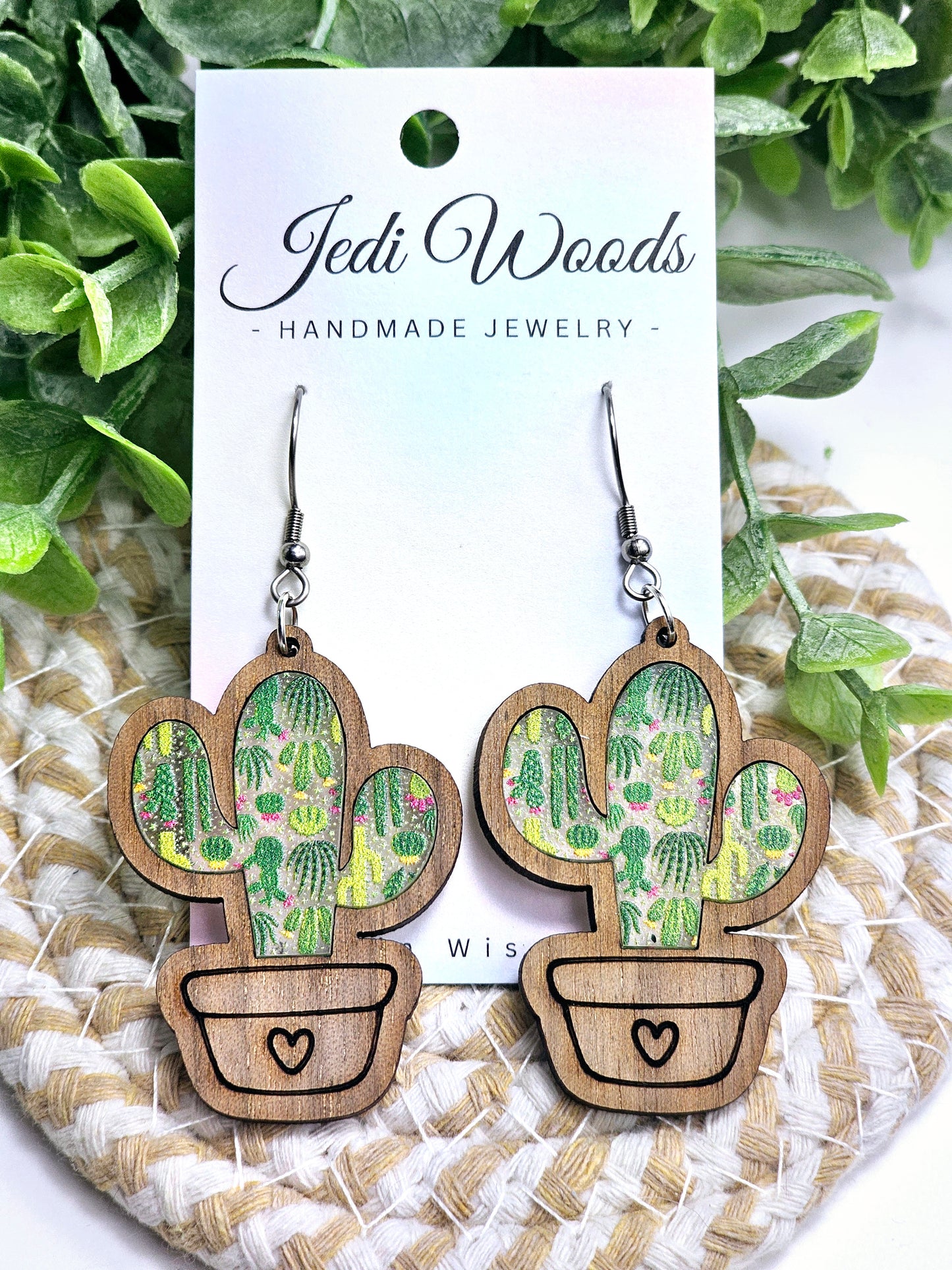 Potted Cactus Inlay Earrings