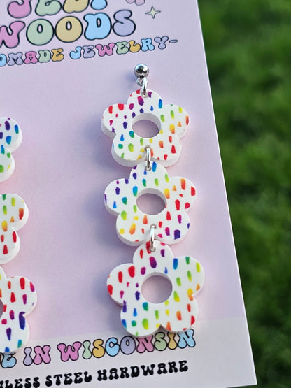 Triple Rainbow Floral Dangles