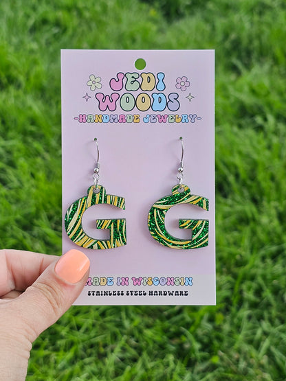 Green and Gold 'G' Earrings