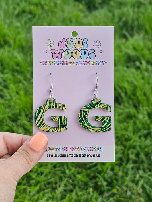 Green and Gold 'G' Earrings