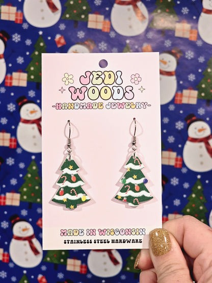 Candy Canes and Light Bulbs Christmas Tree Earrings
