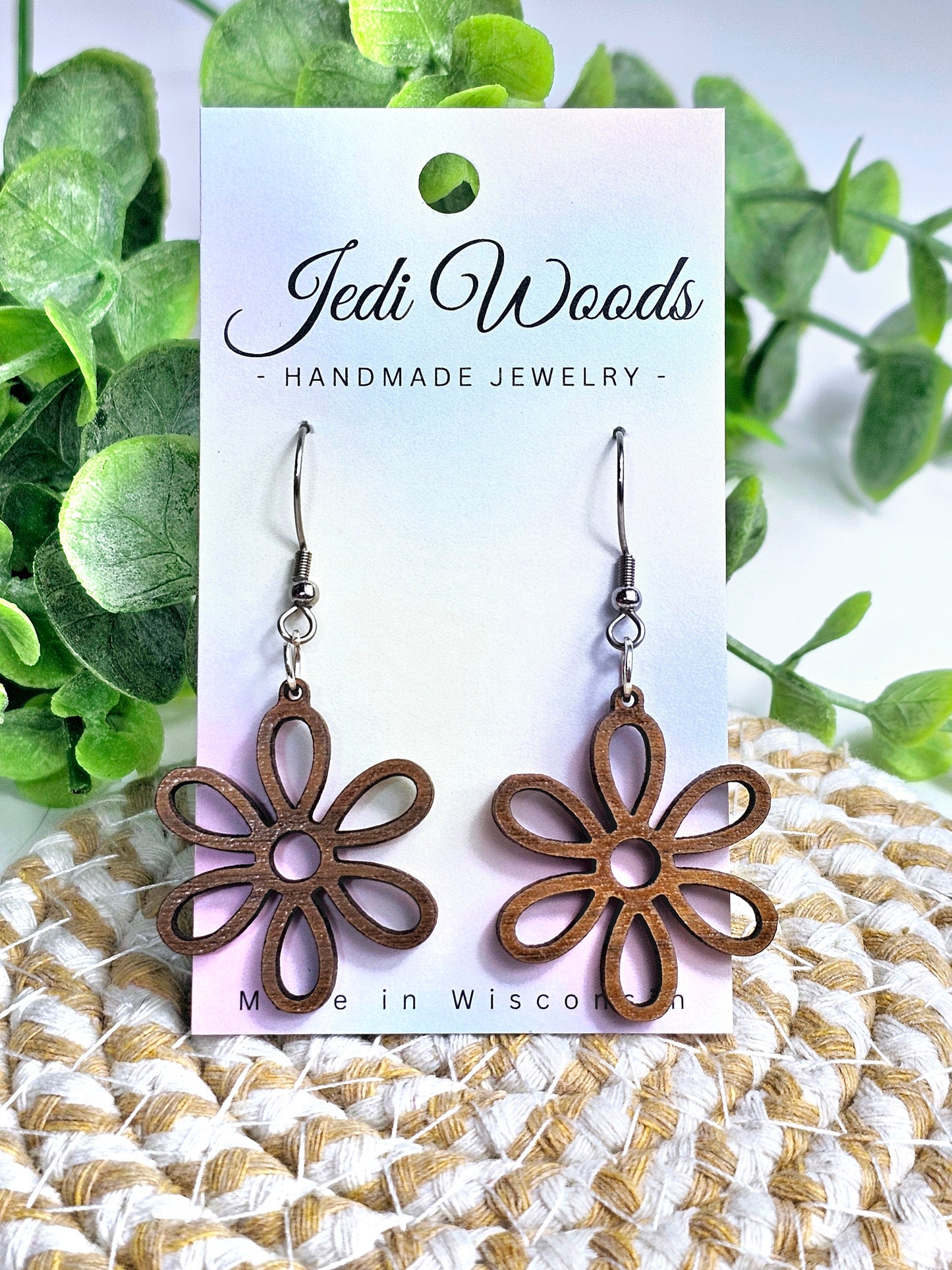 Wooden Daisy Earrings