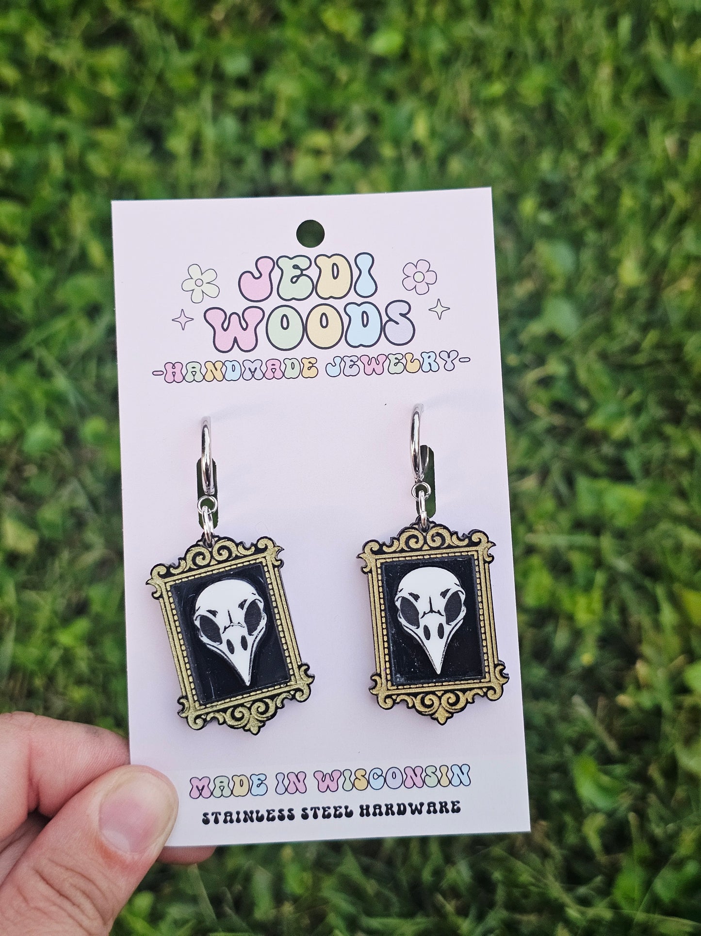 Raven Skull Specimen Frame Earrings