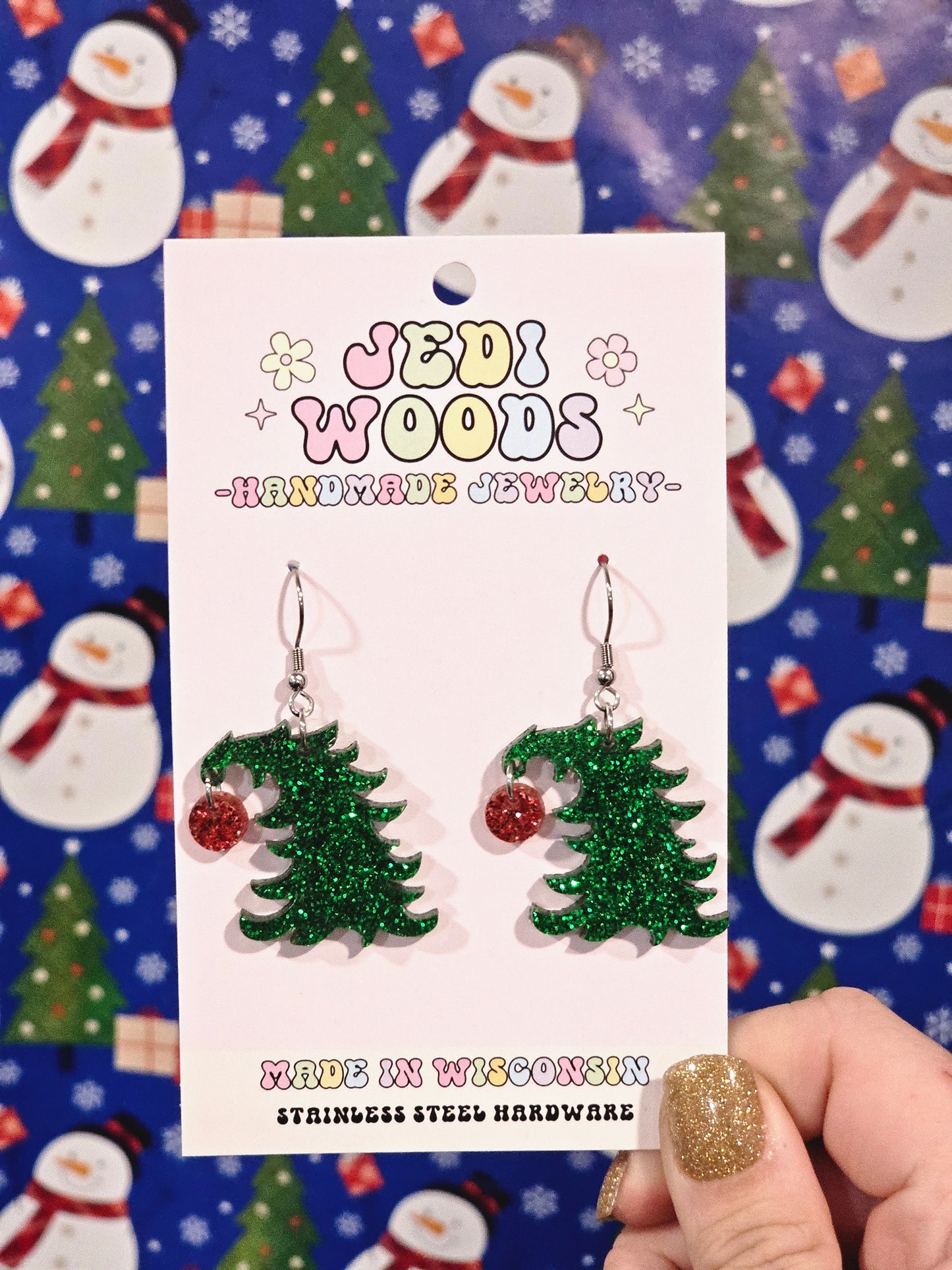 Cindy Lou Bent Christmas Tree Earrings
