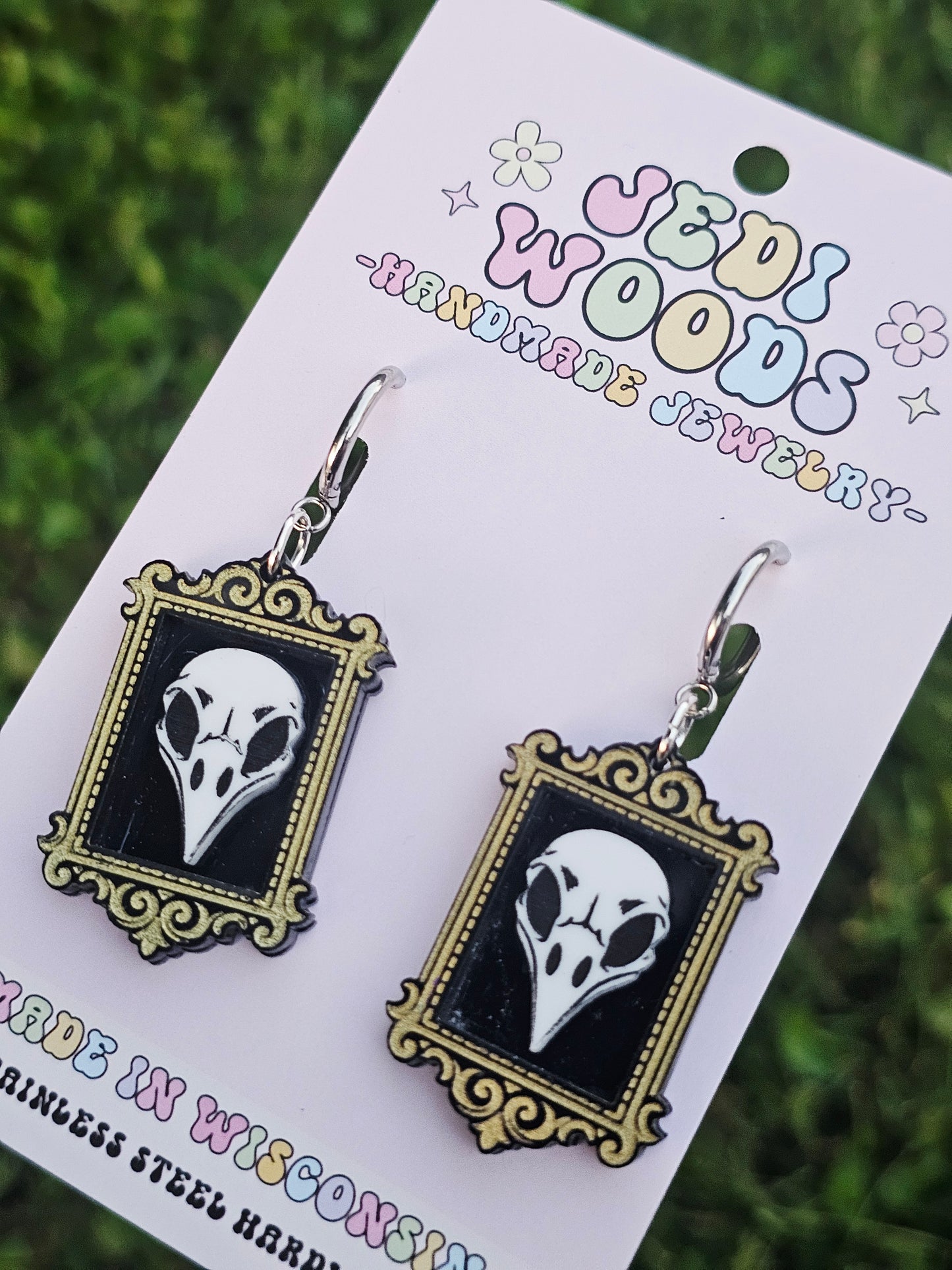 Raven Skull Specimen Frame Earrings