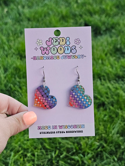 Silver Metallic Rainbow Heart Dangles