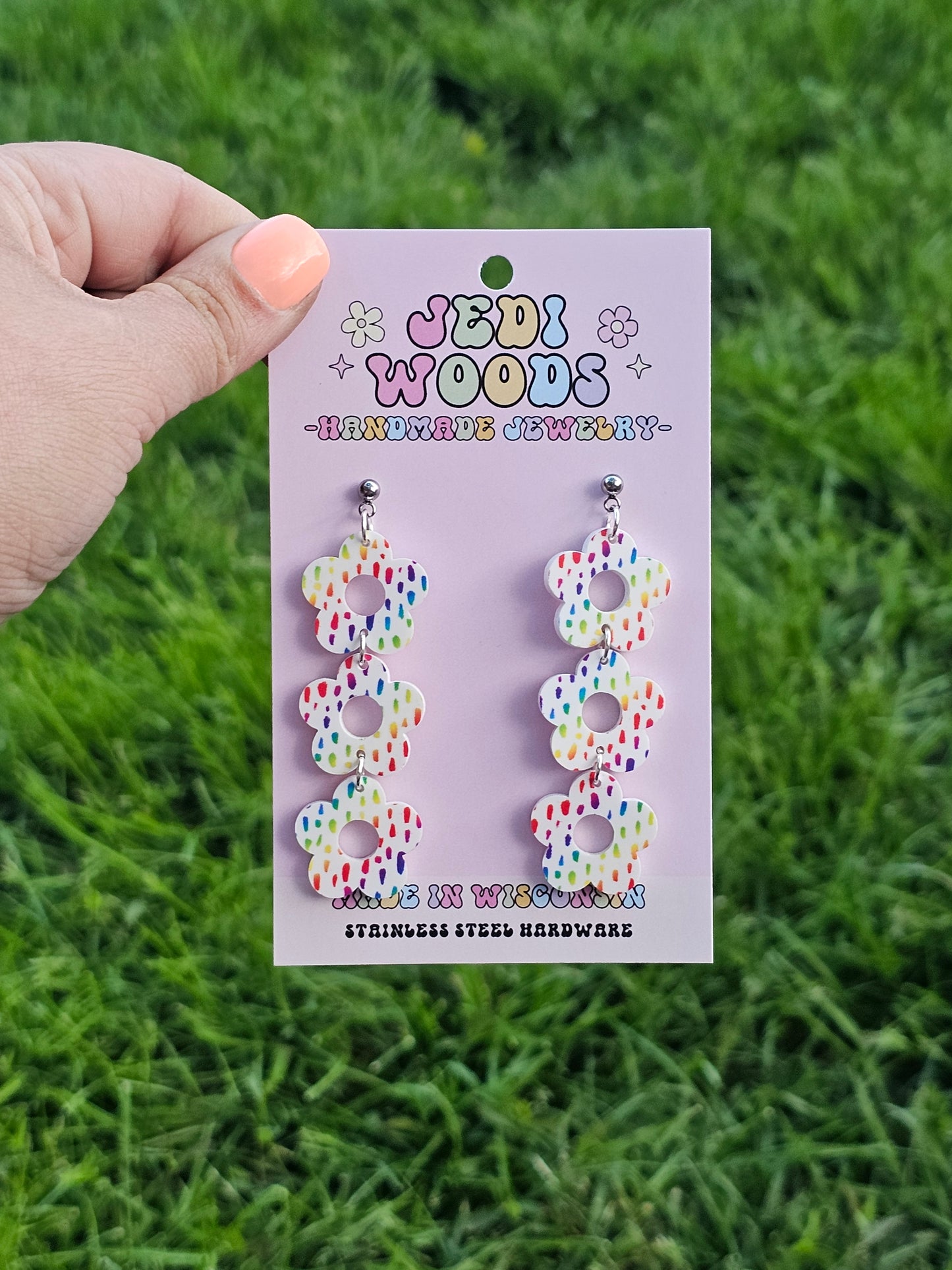 Triple Rainbow Floral Dangles