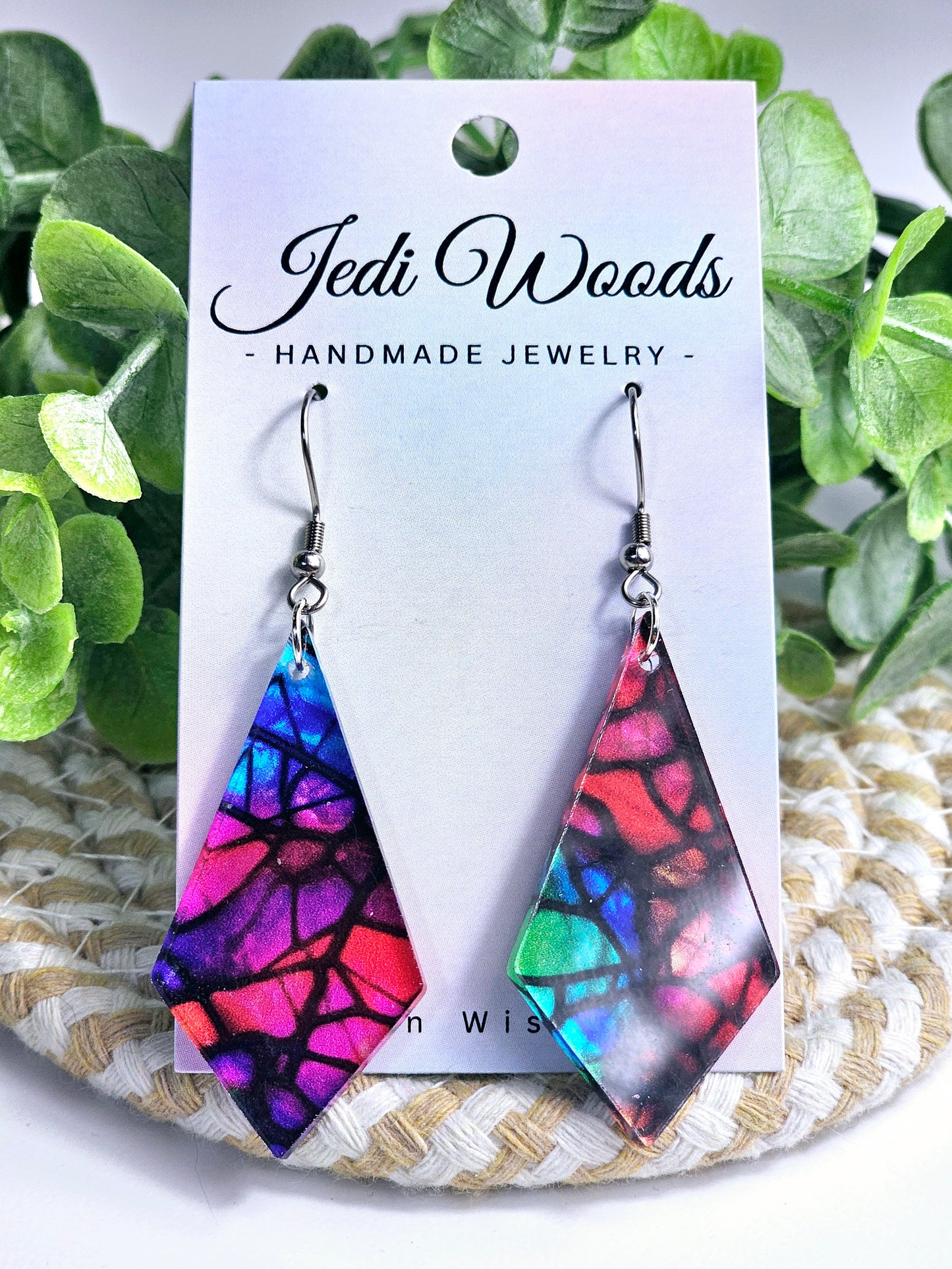 Stained Glass Rainbow Diamond Dangles