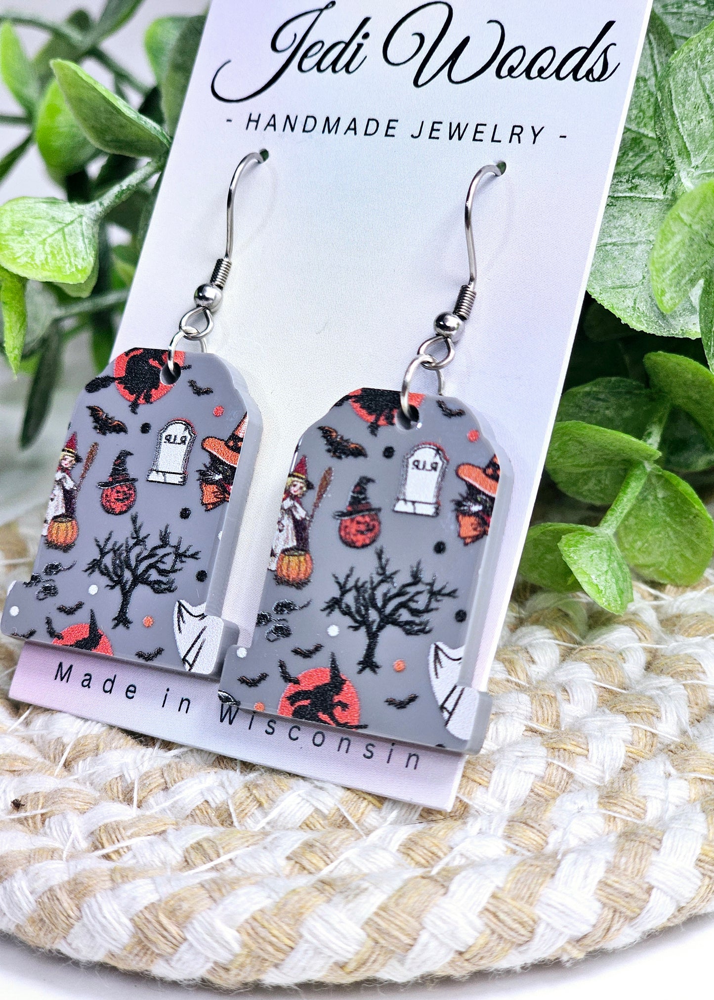 Grey Character Gravestone Earrings