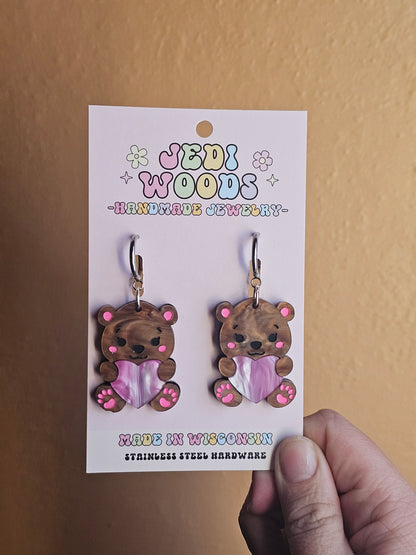 Chocolate Teddy Bear Hug Earrings