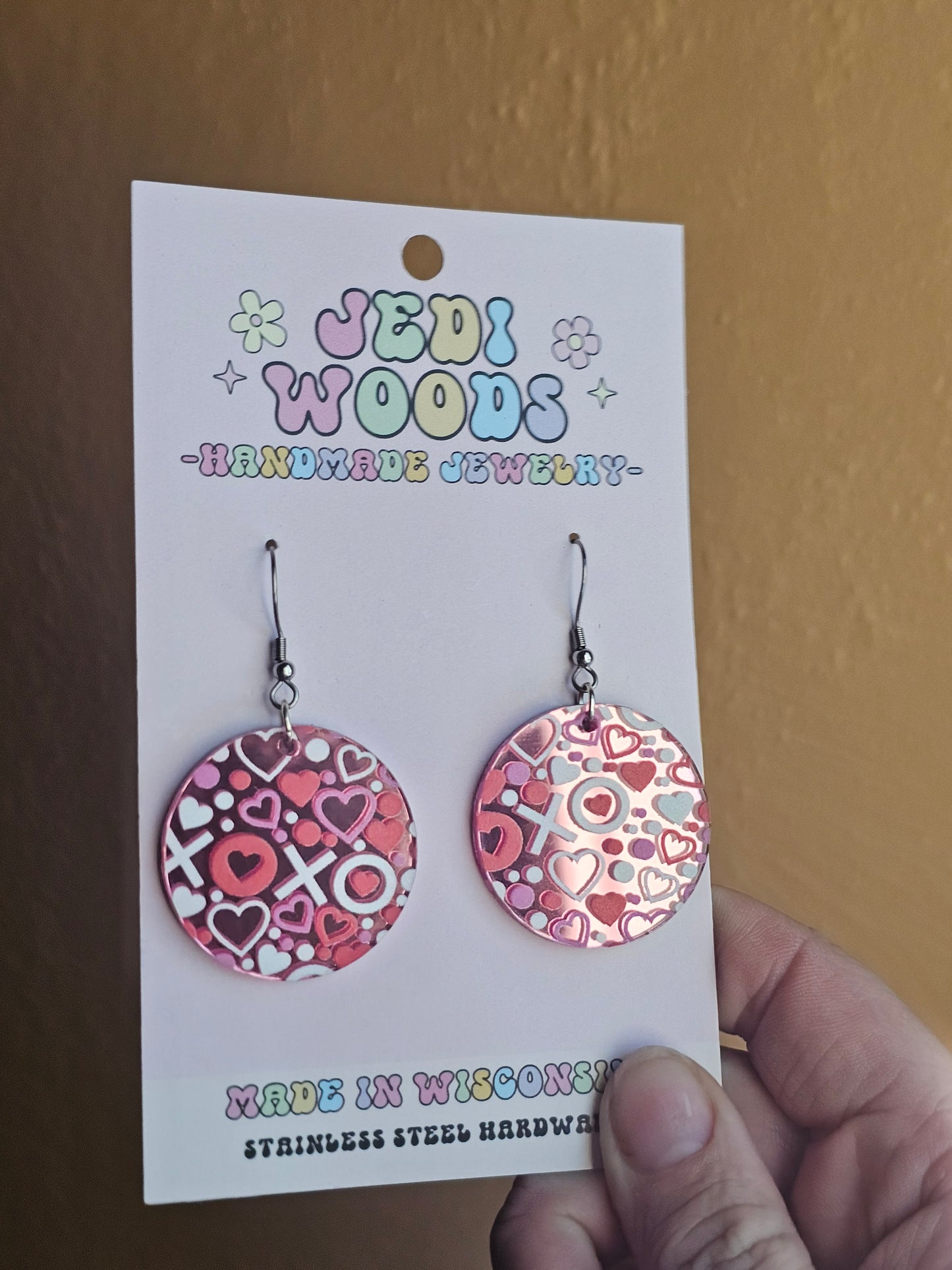 XOXO Pink Mirror Medallion Earrings