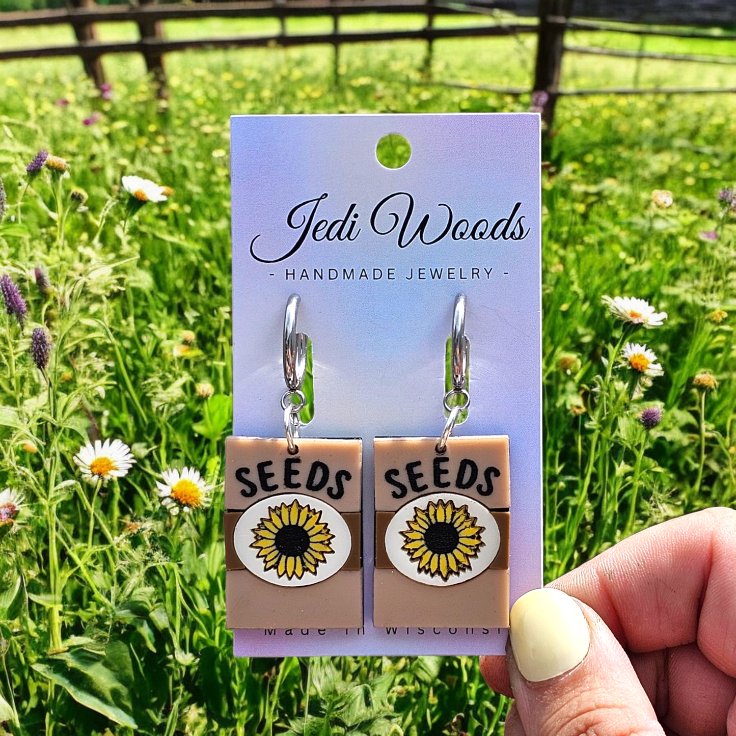 Sunflowrt Seed Packet Earrings