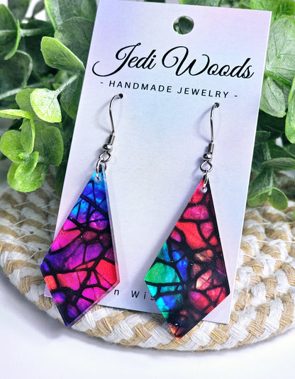 Stained Glass Rainbow Diamond Dangles