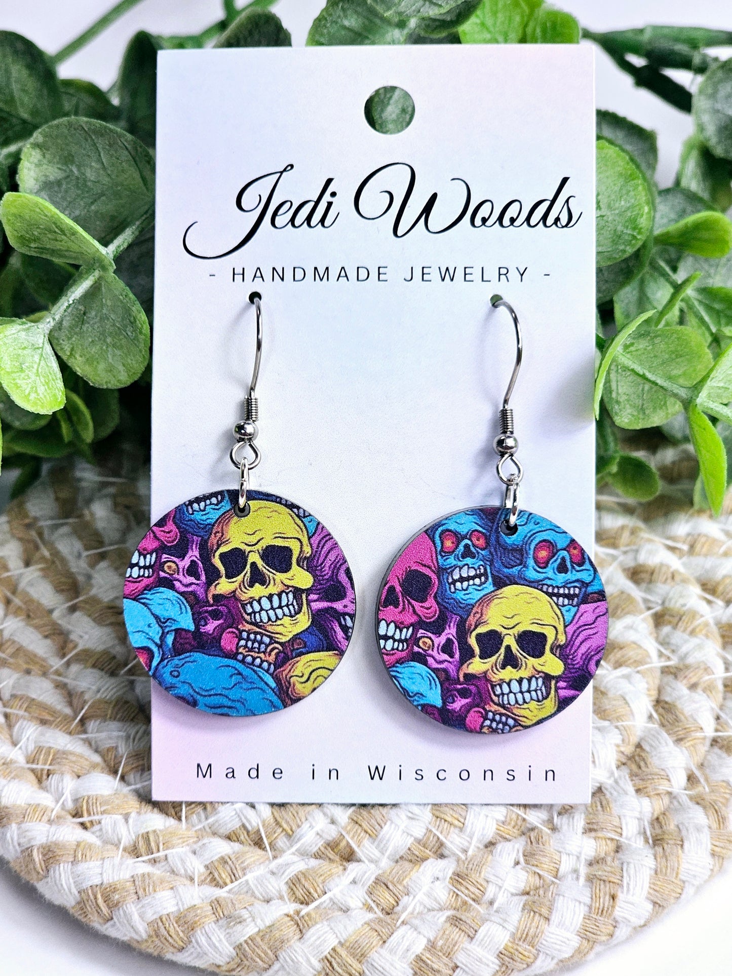 Rainbow Skull Mino Medallion Earrings