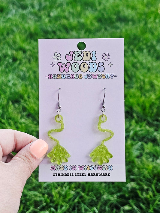 Green Retro Slappy Hand Earrings