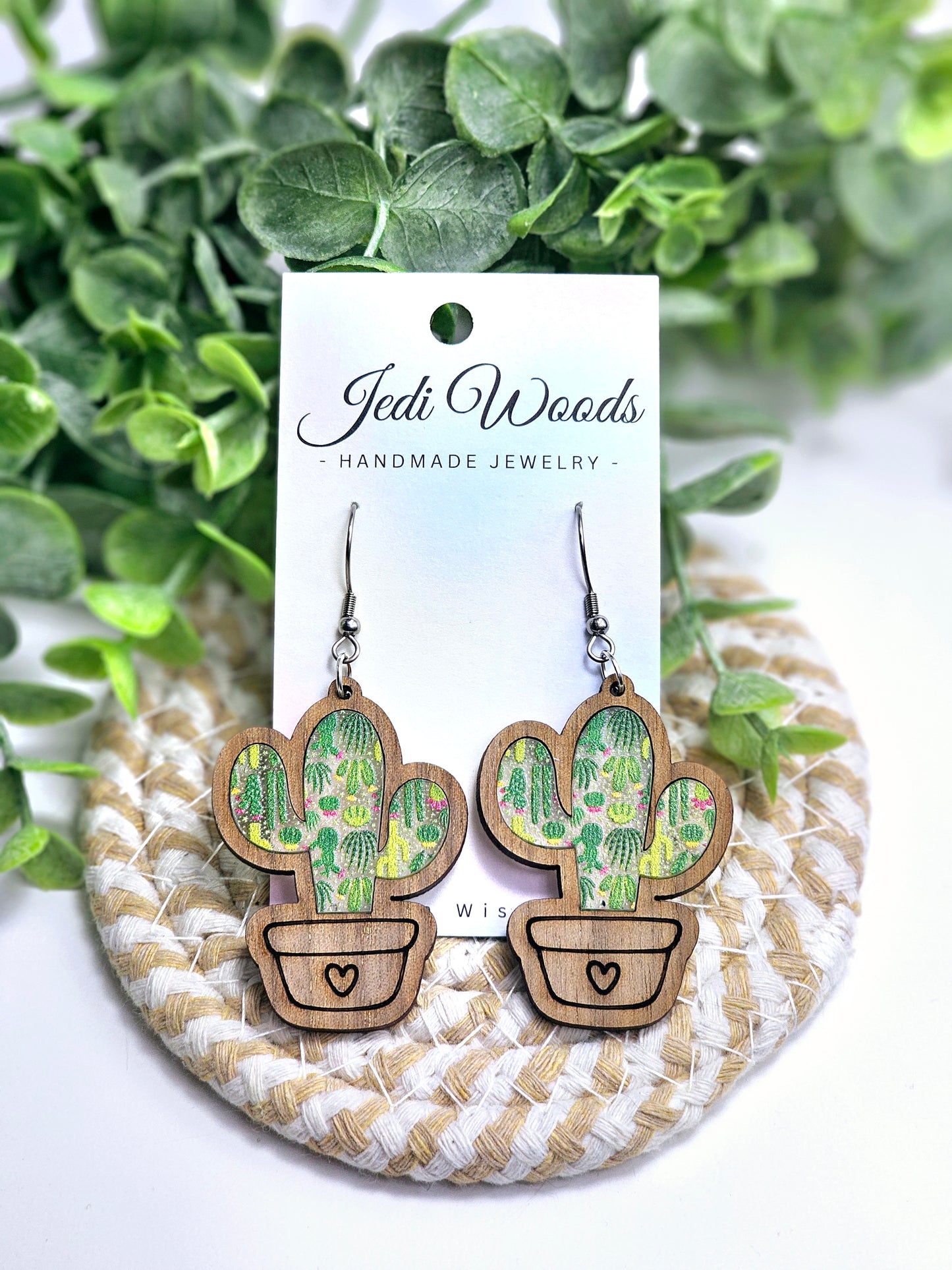 Potted Cactus Inlay Earrings