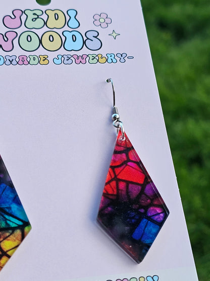 Stained Glass Rainbow Diamond Dangles