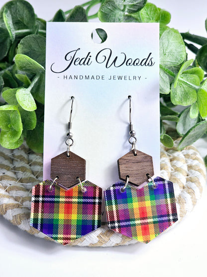 Rainbow Plaid Statement Dangles