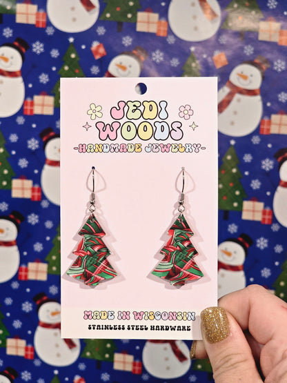 Swirly Ribbon Christmas Tree Earrings