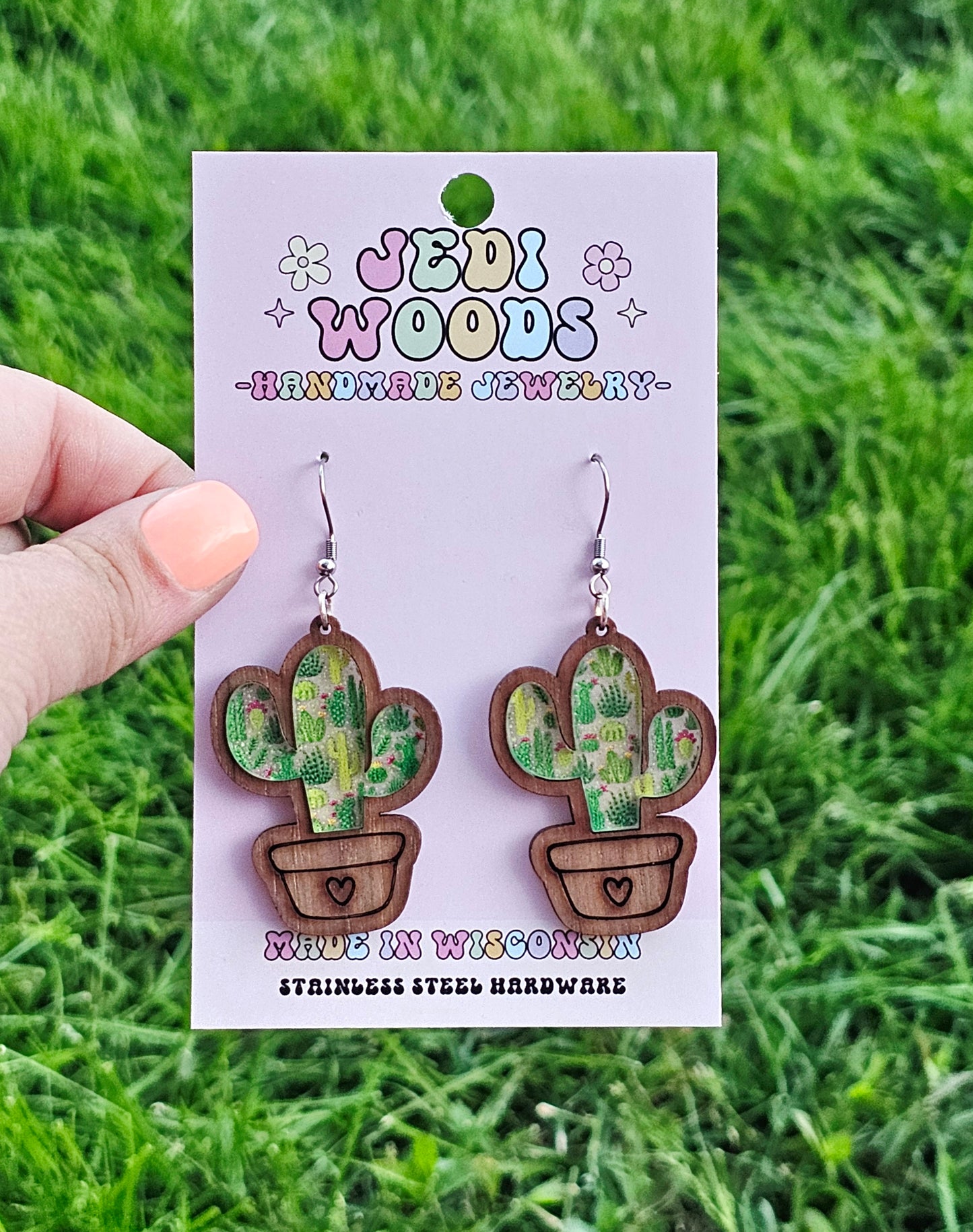 Potted Cactus Inlay Earrings