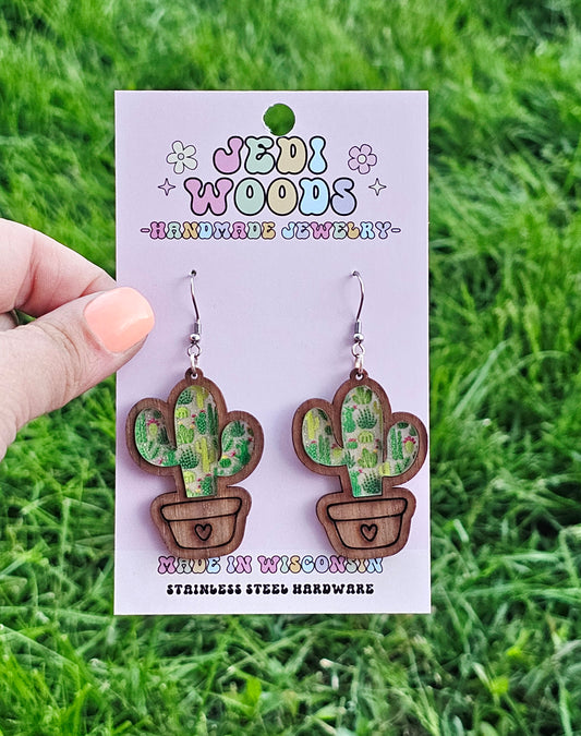 Potted Cactus Inlay Earrings