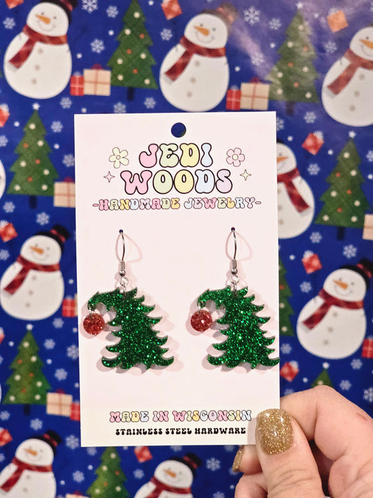 Cindy Lou Bent Christmas Tree Earrings