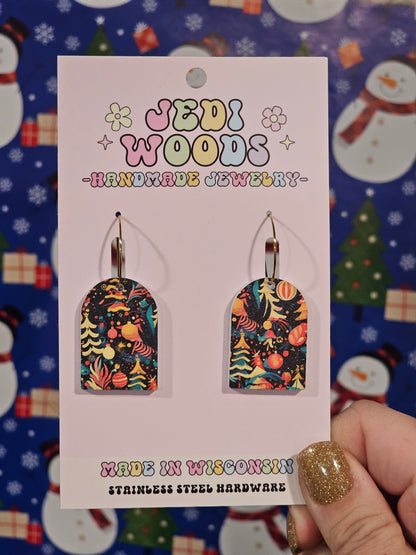 Watercolor Christmas Tree Arch Earrings