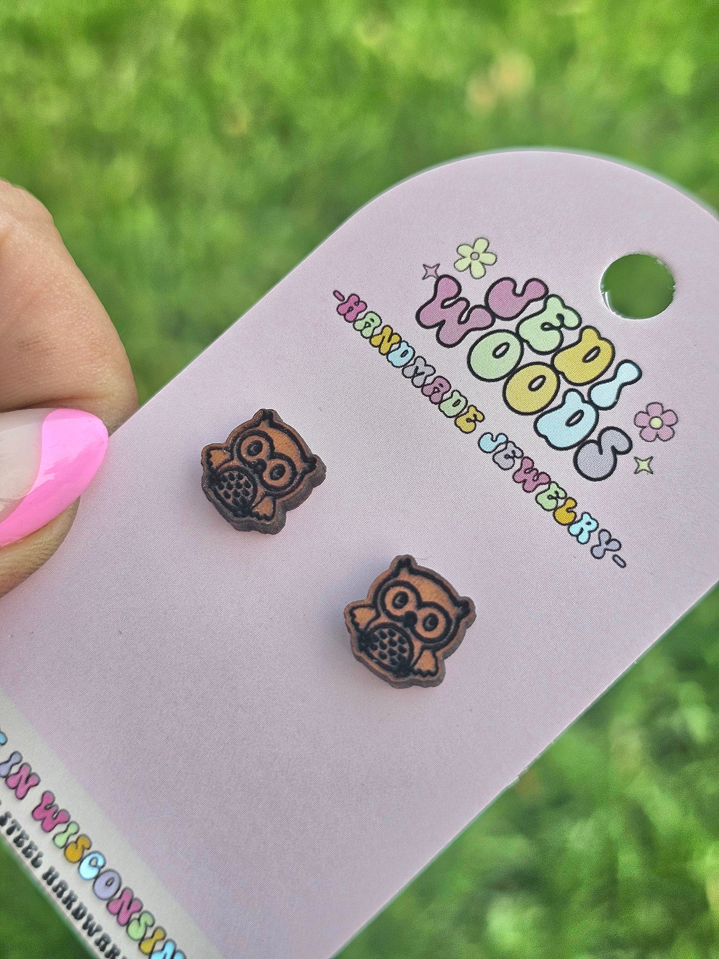 Wooden Owl Studs