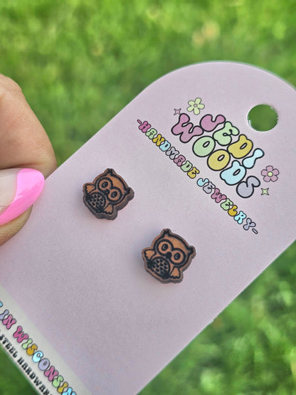 Wooden Owl Studs