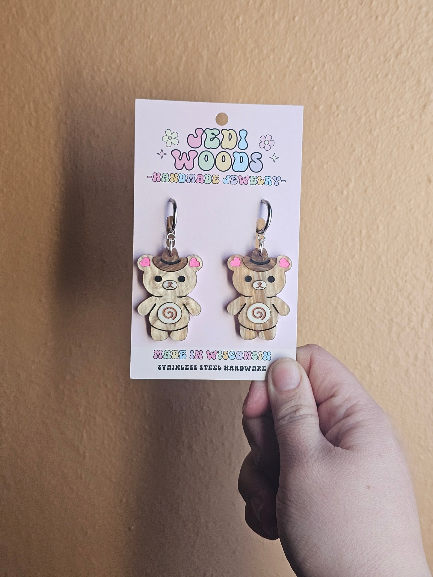 Cinnamon Roll Teddy Bear Earrings