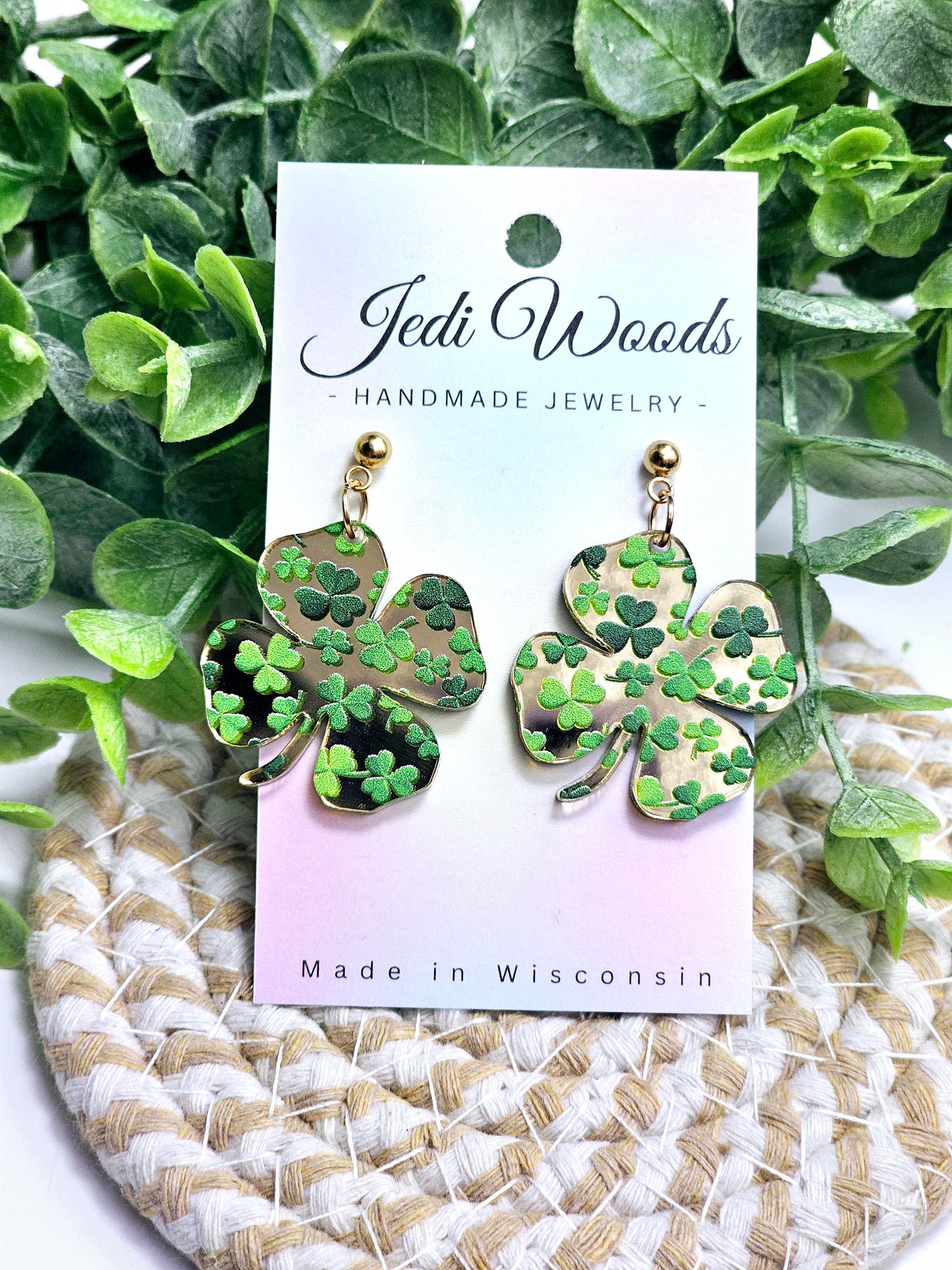 Gold Mirror 4-Leaf Clover Earrings