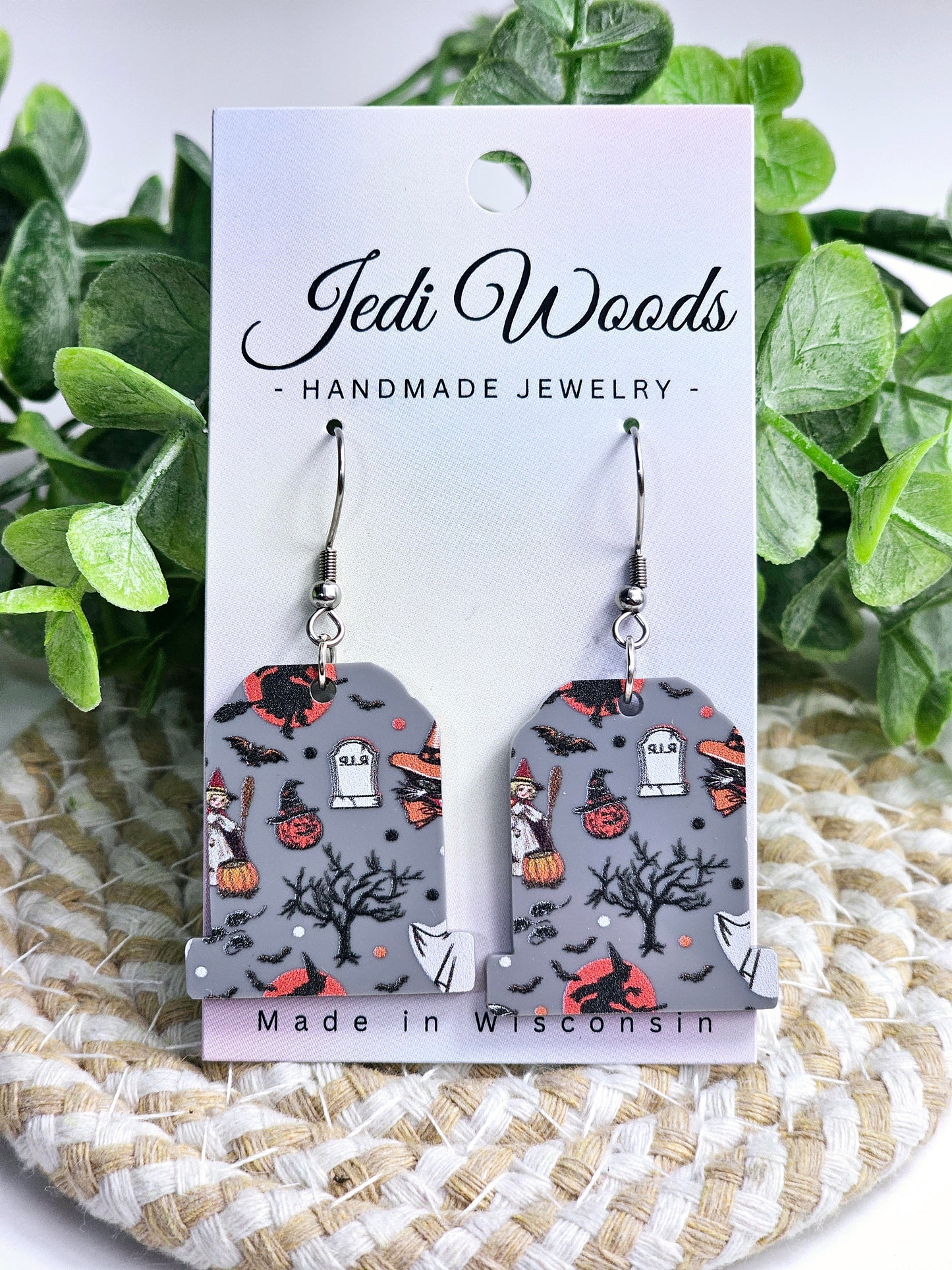 Grey Character Gravestone Earrings