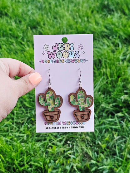 Potted Cactus Inlay Earrings