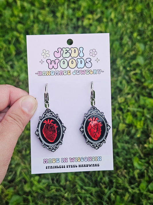 Beating Heart Speciman Frame Earrings