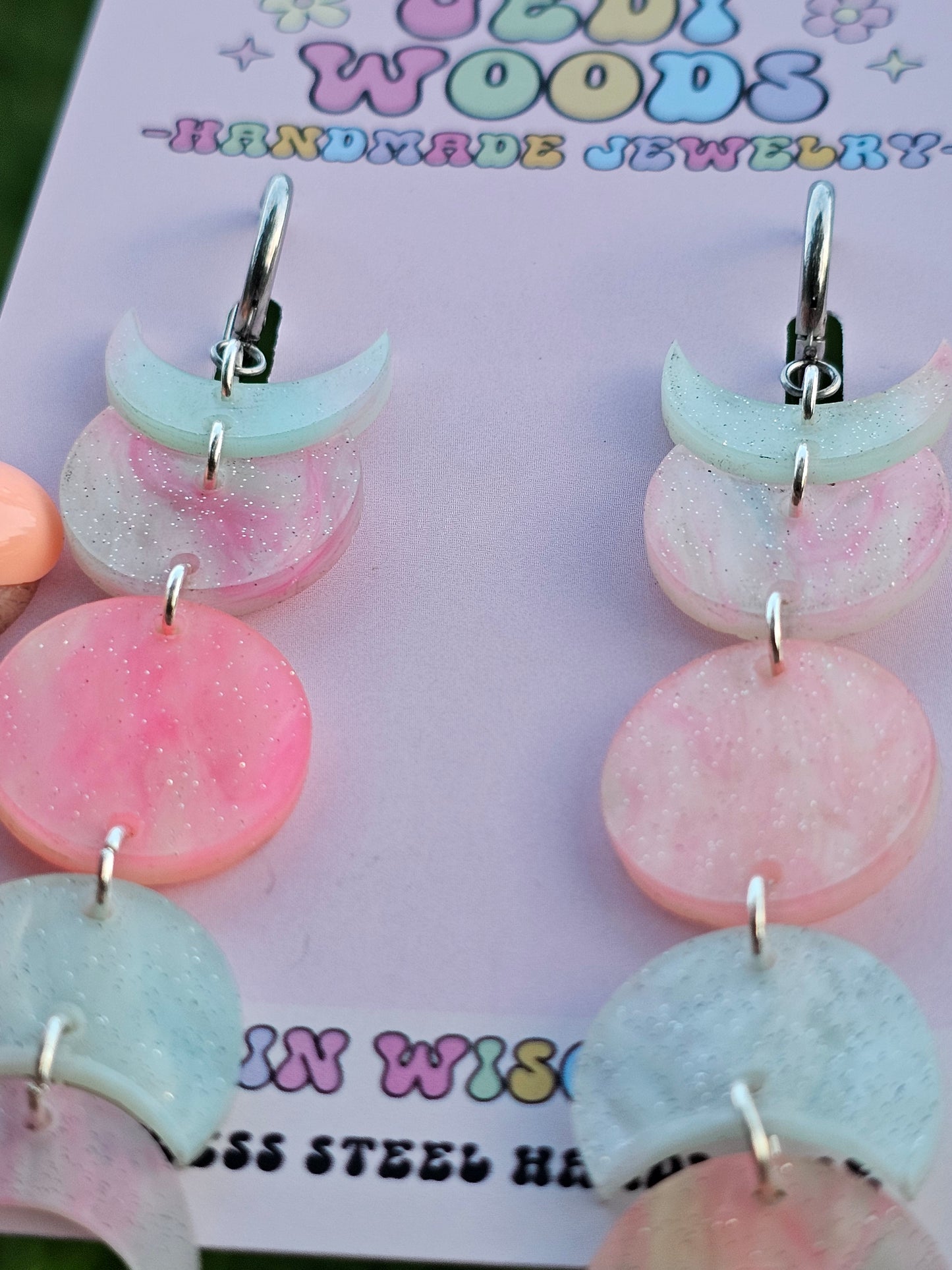 Bubble Gum Moon Phase Earrings