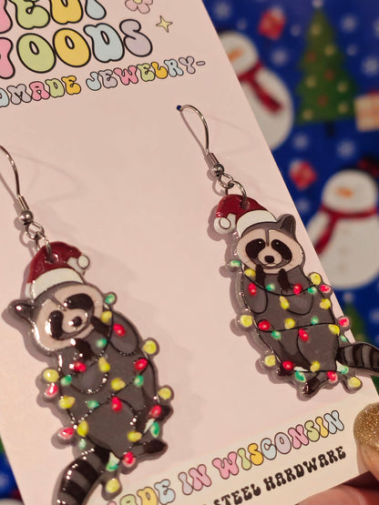 Christmas Raccoon Earrings