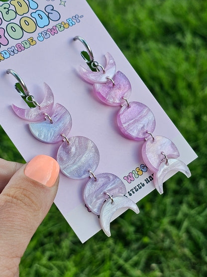 Fuchsia Lilac Field Moon Phase Earrings