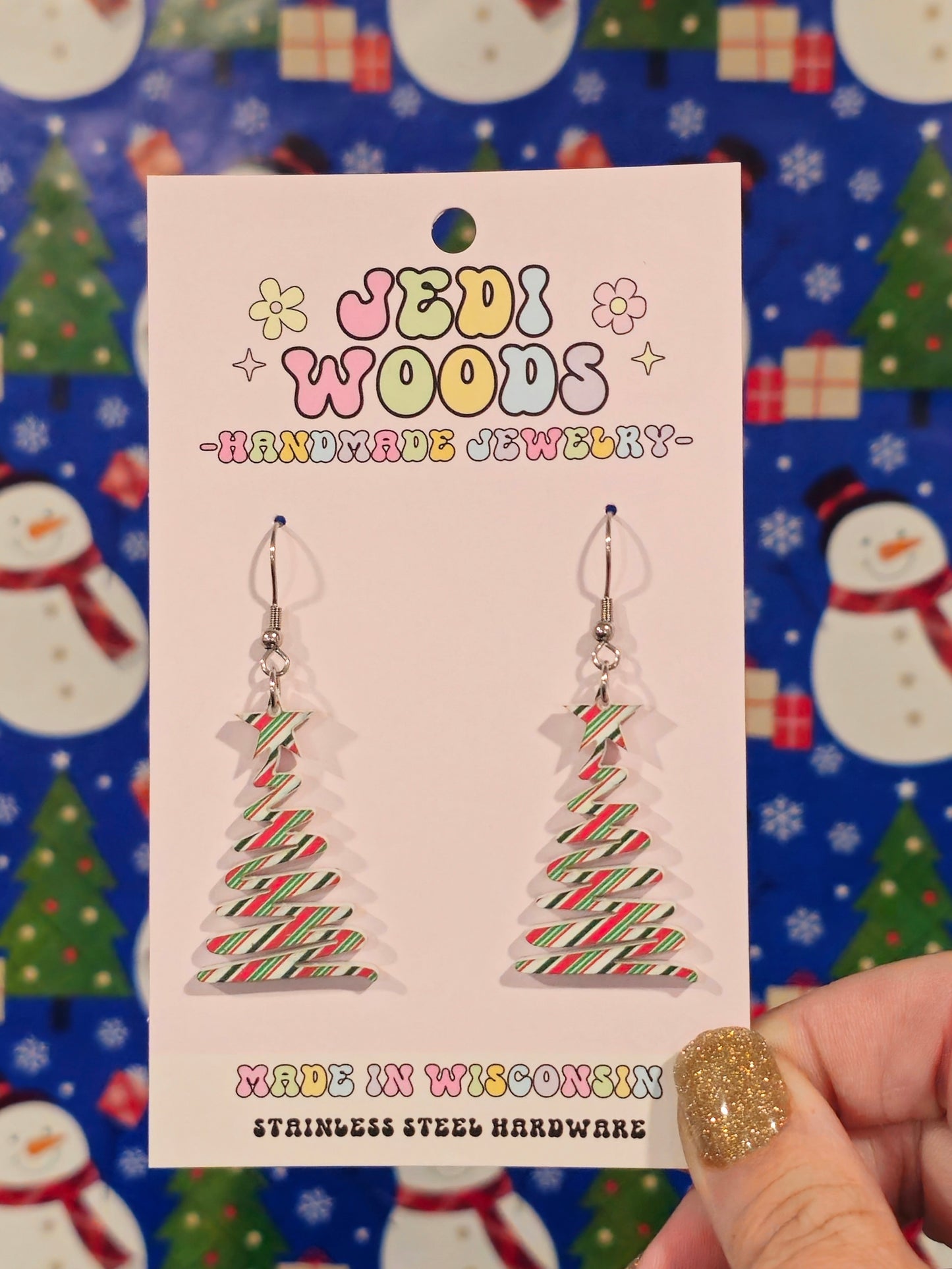 Peppermint Squiggly Tree Earrings