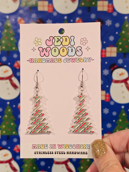 Peppermint Squiggly Tree Earrings